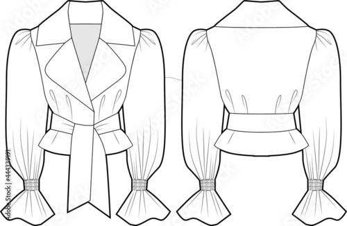 Jacket with voluminous sleeves. Fashion vector sketch