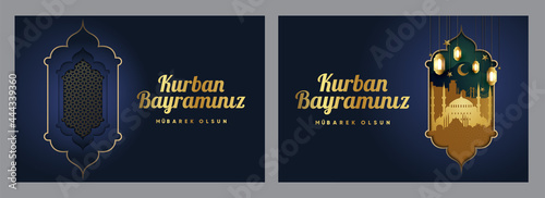 Premium Design for Feast of the Sacrif (Eid al-Adha Mubarak) Feast of the Sacrifice Greeting (Turkish: Kurban Bayraminiz Mubarek Olsun) Holy days of muslim community. Islamic decorative background.