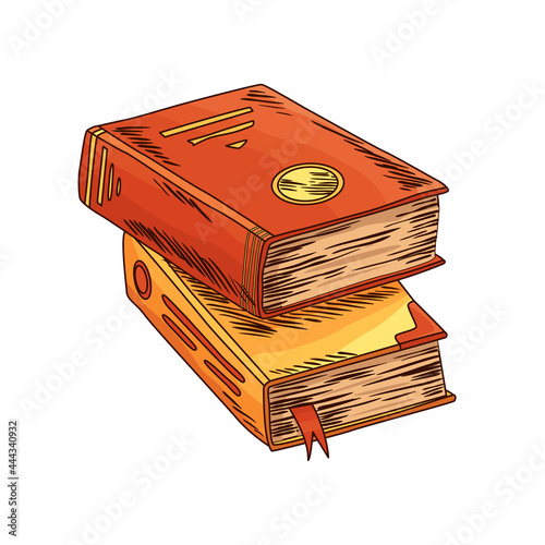 Old book. Two vector old bookwith ancient wisdom. Vintage antique parchment paper. Ancient writing stationery symbol for poetry work or education