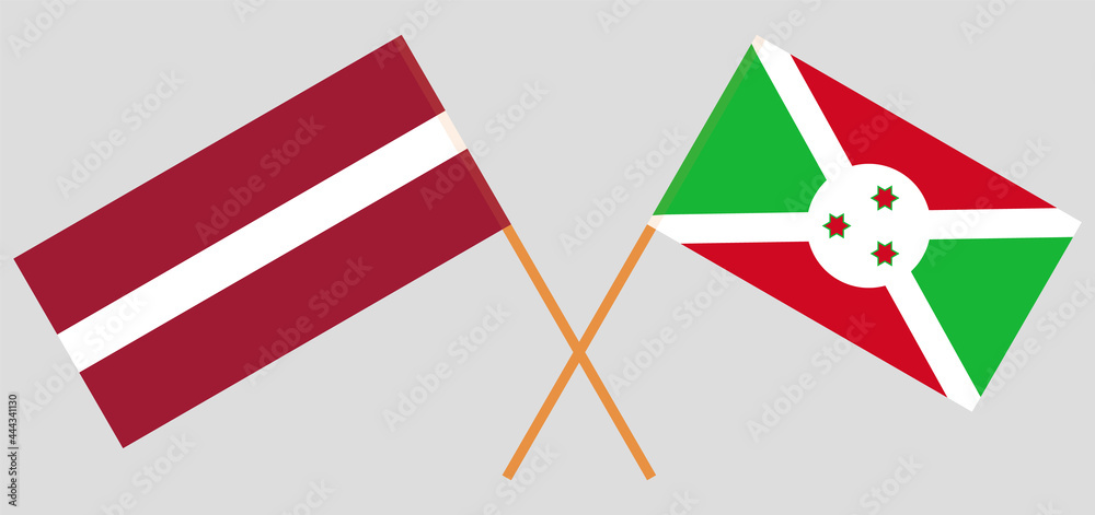 Crossed flags of Latvia and Burundi. Official colors. Correct proportion Crossed flags of Latvia and Burundi. Official colors. Correct proportion