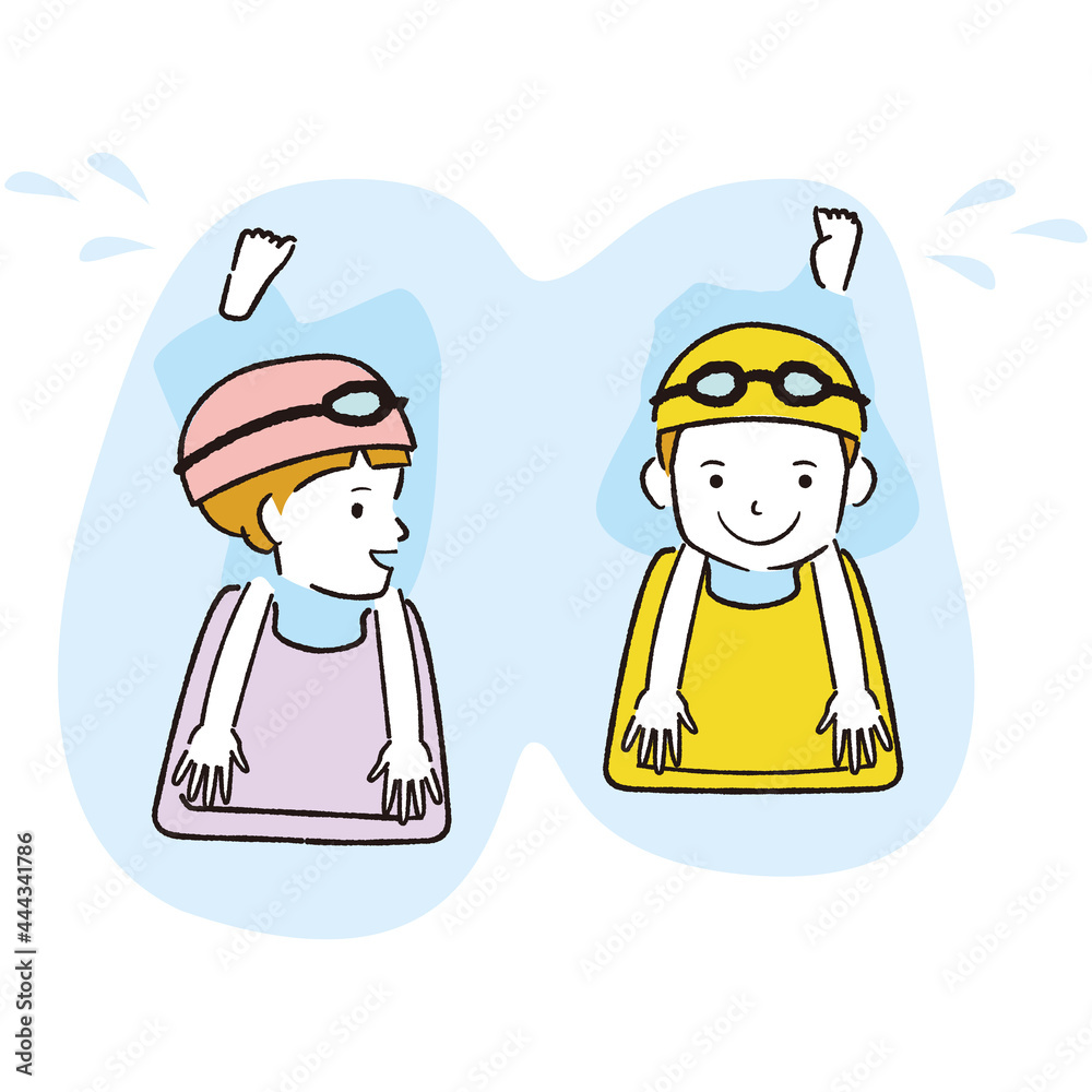手書き線画カラーイラスト 男の子と女の子 ビートバン バタ足 Stock ベクター Adobe Stock