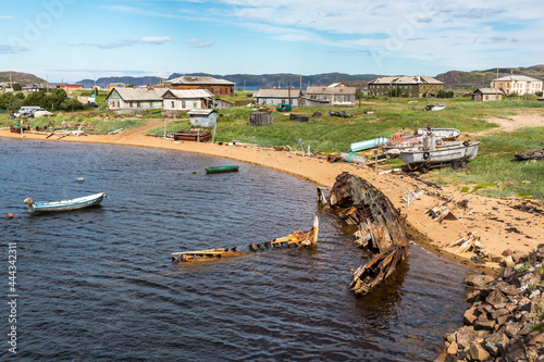 View of village Teriberka in the Barents seacoast. Kola peninsula, Murmansk Oblast, Russia