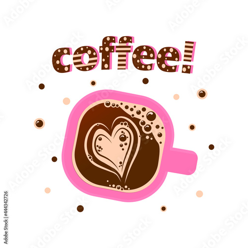 Italian breakfast. Espresso coffee with frothy cup and coffee lettering
