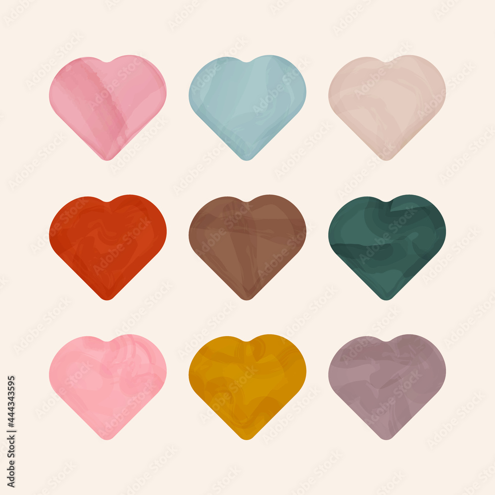 vector multicolor hearts with watercolor effect.