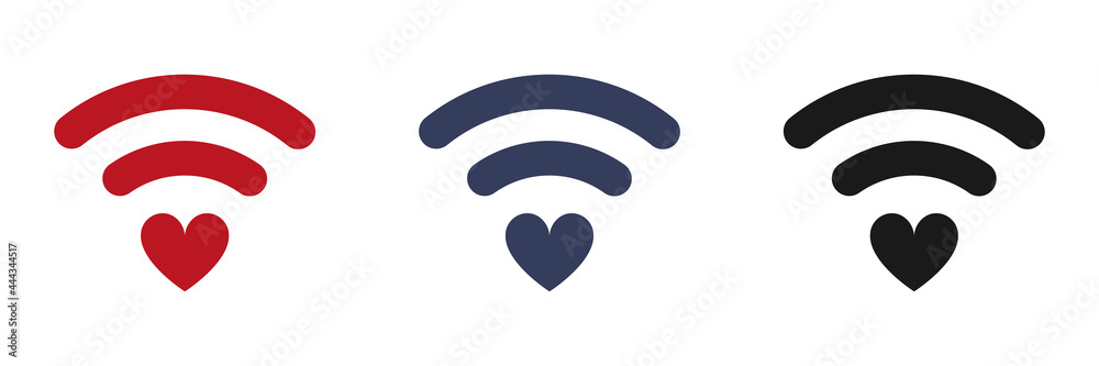 Heart with signal transmission. Wi-Fi icons set. Heart with signal transmission. Wi-Fi icons set.