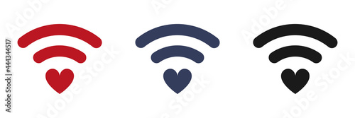 Heart with signal transmission. Wi-Fi icons set.