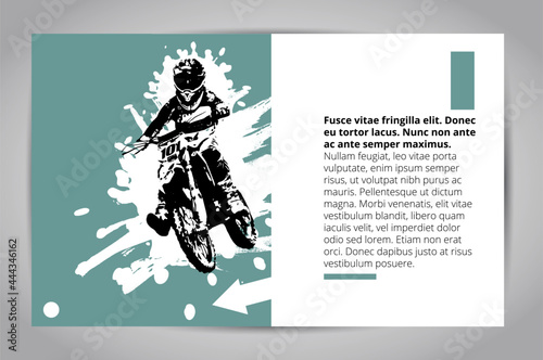 Sport background with active man riding motobike ready for internet banners, social media banners, headers of websites, vector illustration 