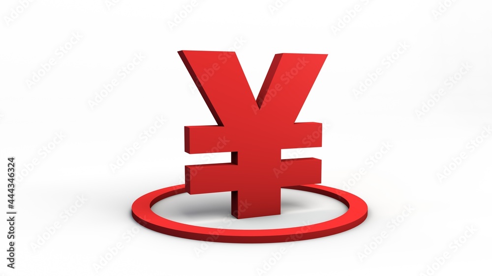 Red yen currency symbol inside circle. 3D illustration. White neutral background. Isolated. Red yen currency symbol inside circle. 3D illustration. White neutral background. Isolated.