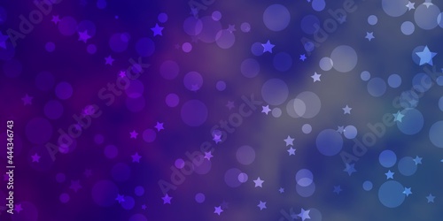 Light Blue, Red vector background with circles, stars.