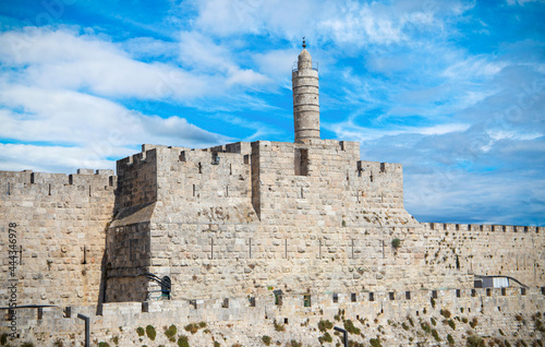 The Tower of David, also known as the Citadel, is an ancient citadel located near the Jaffa Gate entrance to the Old City of Jerusalem. Israel July 2021