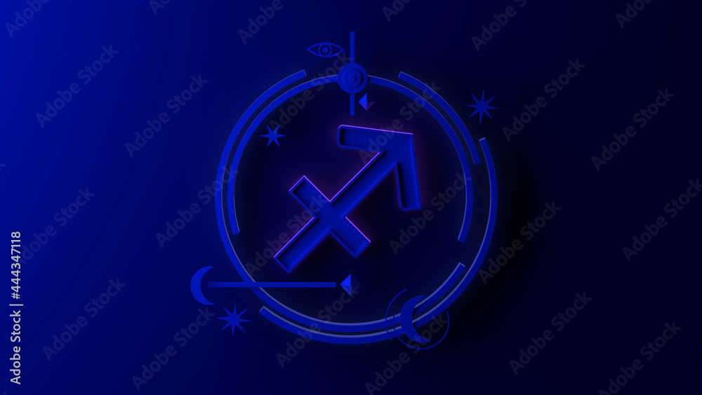 3D illustration of sagittarius zodiac sign on dark background. Horoscope. Tarot. 3D illustration of sagittarius zodiac sign on dark background. Horoscope. Tarot.