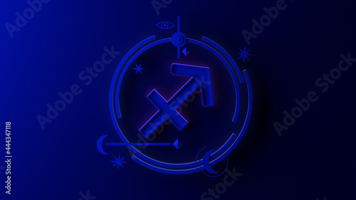 3D illustration of sagittarius zodiac sign on dark background. Horoscope. Tarot. photo