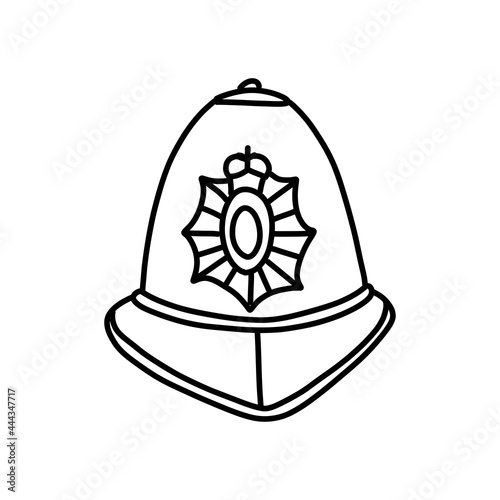 english police hat doodle icon, vector line illustration