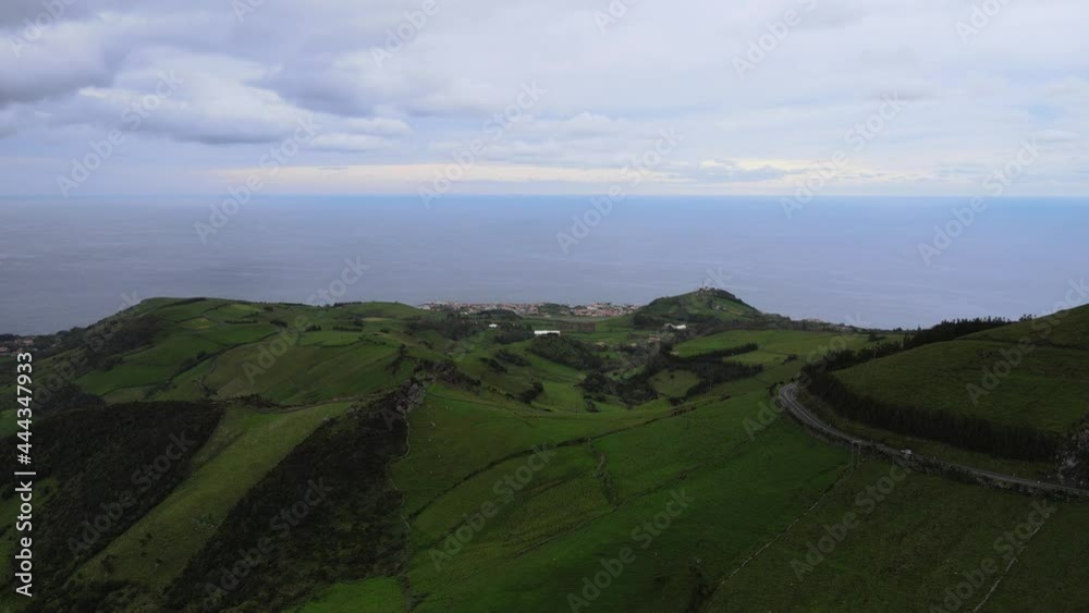 The aerial view of Flores Island in the Azores The aerial view of Flores Island in the Azores