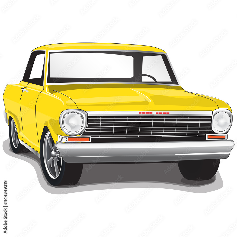 Yellow 1960s Vintage Classic Muscle Car Illustration