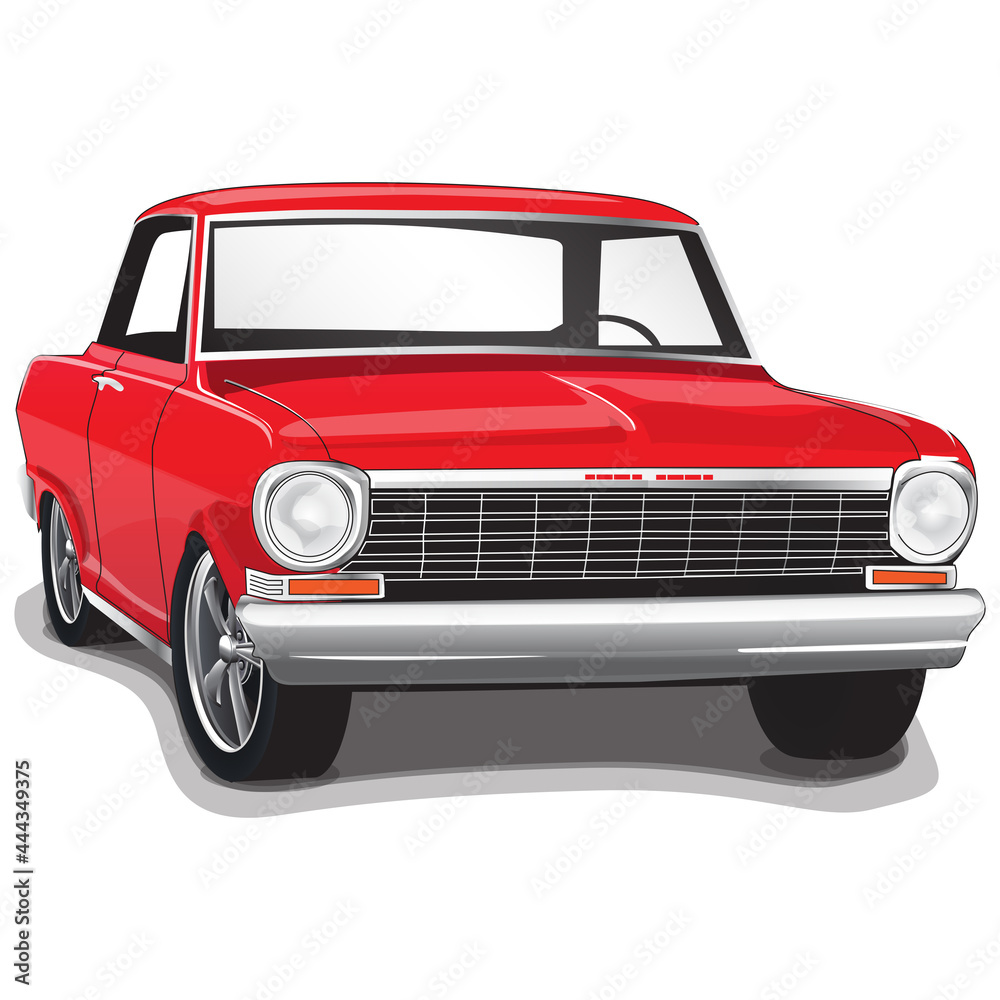Red 1960s Vintage Classic Muscle Car Illustration