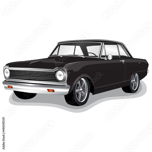 Black 1960s Vintage Classic Muscle Car Illustration