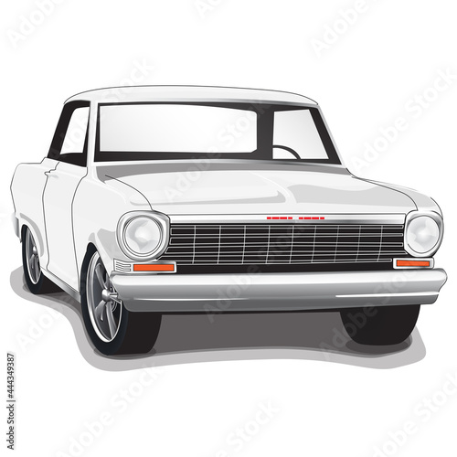 White 1960s Vintage Classic Muscle Car Illustration