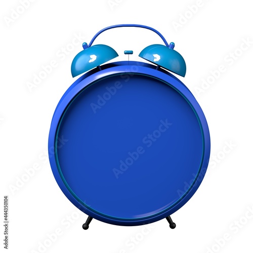 Blue alarm clock without clockwise with empty space to locate text or product. 3d illustration. Isolated on white background.