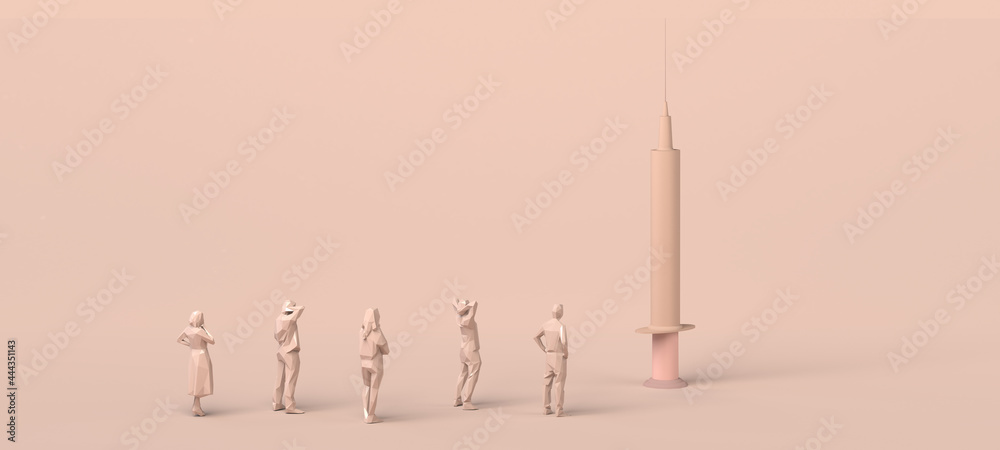Group of people observing a vaccine syringe. 3d illustration. Group of people observing a vaccine syringe. 3d illustration.