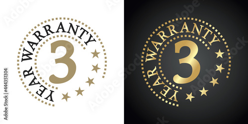 3 Year Warranty five stars white gold black logo icon label button stamp vector