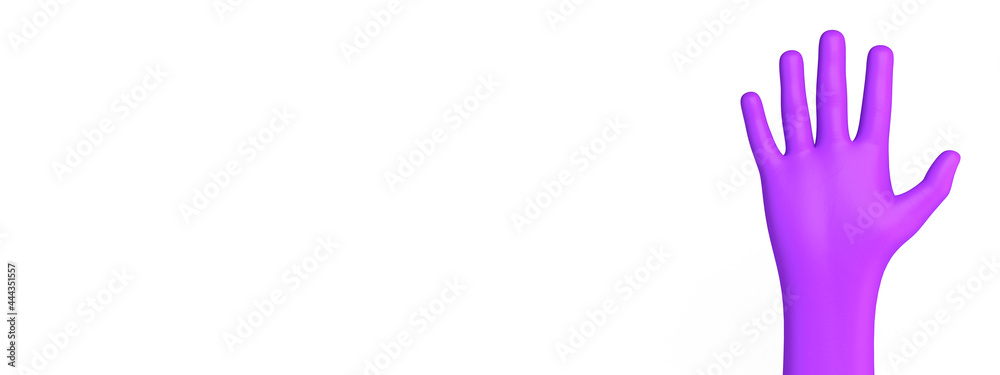 Obraz premium Banner with isolated purple hand on stop sign. International Day for the Elimination of Violence against Women. Feminism. 3d illustration. International Women's Day. March 8.