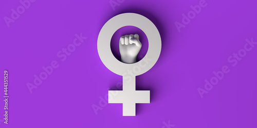 Banner with female symbol and clenched fist with shadows. International Day for the Elimination of Violence against Women. November 25. Feminism. 3d illustration. Women's Day, march 8.