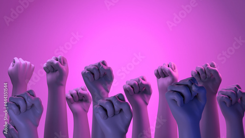 Banner with woman fists in fight. International Day for the Elimination of Violence against Women. November 25. Feminism. 3d illustration. International Women's Day. Pink background. March 8. photo