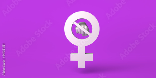 Banner with female symbol and crossed out fist. International Day for the Elimination of Violence against Women. November 25. Feminism. 3d illustration. International Women's Day. March 8.