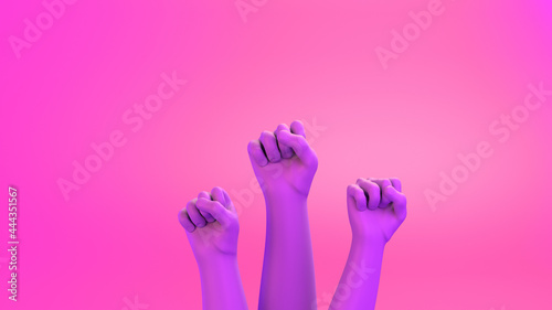 Banner with pink fists as a sign of fight. International Day for the Elimination of Violence against Women. November 25. Feminism. 3d illustration. International Women's Day. March 8. Copy space.