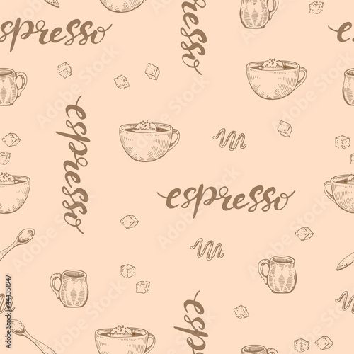 Detailed hand-drawn sketch coffee cups espresso. © Marina