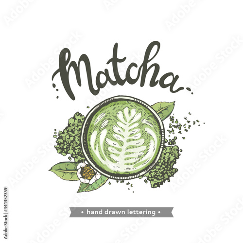 Hand-drawn lettering coffee matcha with picture.