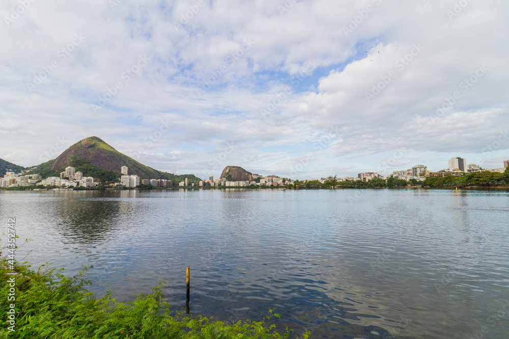 view of the Rodrigo de Freitas Lagoon in Rio de Janeiro.