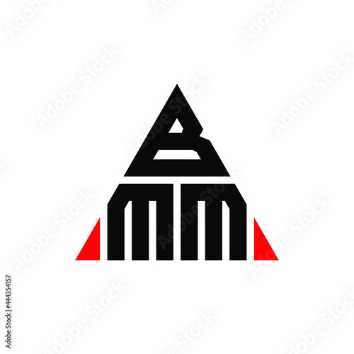 BMM triangle letter logo design with triangle shape. BMM triangle logo design monogram. BMM triangle vector logo template with red color. BMM triangular logo Simple, Elegant, and Luxurious Logo. BMM 