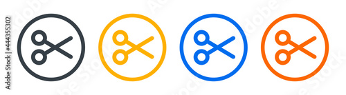 Scissors icon on circle sign. Vector illustration