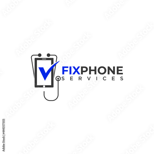 fixphone logo,  repair phone service with phone and stethoscope vector