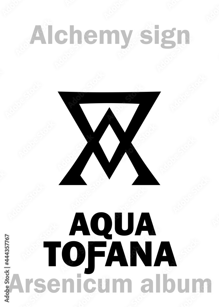 Alchemy Alphabet: AQUA TOƑANA (Acquetta Toffana), metaphoric: «Celestial Water», «Water of Paradise» — extremely poisonous aqueous solution of WHITE ARSENIC (Arsenic trioxide): Ch.formula=[As₂O₃+H₂O].