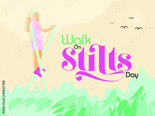 Walk On Stilts Day Creative Illustration, Poster and Banner for social media. 