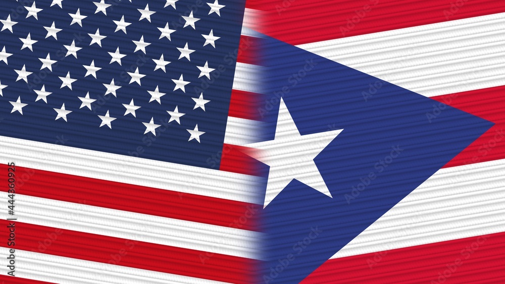 Puerto Rico and United States of America Flags Together Fabric Texture