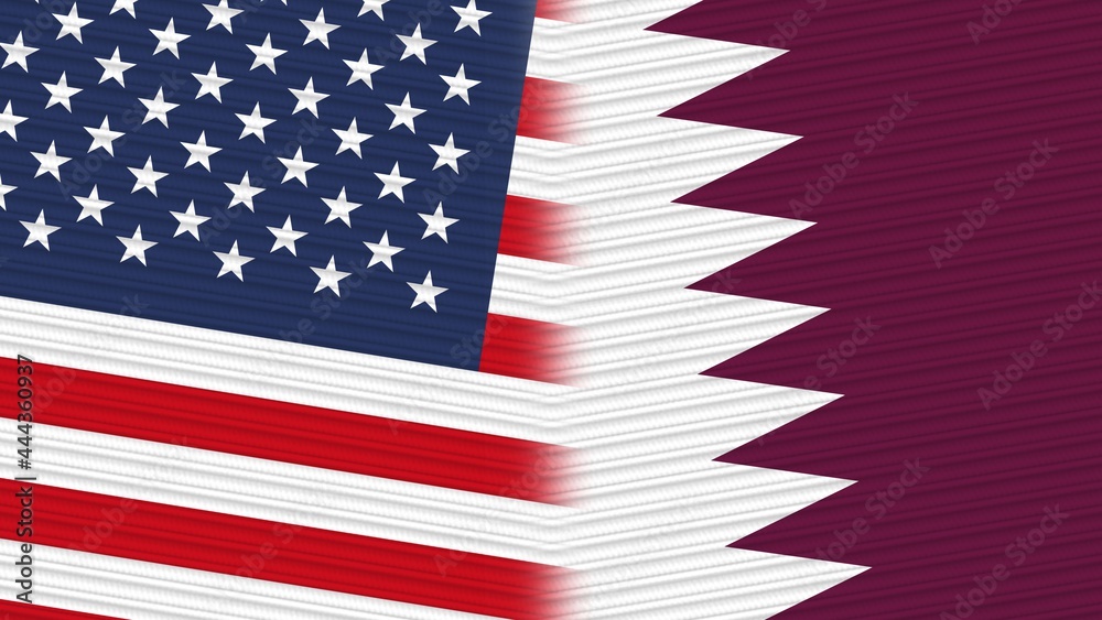 Qatar and United States of America Flags Together Fabric Texture Qatar and United States of America Flags Together Fabric Texture