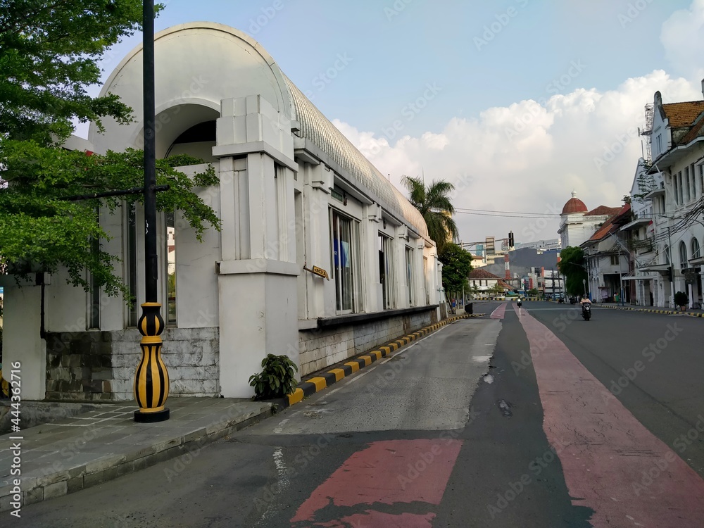 Kota tua, Jakarta, Indonesia - (06-10-2021) : Classic style bus stop building in old town tourist area Kota tua, Jakarta, Indonesia - (06-10-2021) : Classic style bus stop building in old town tourist area