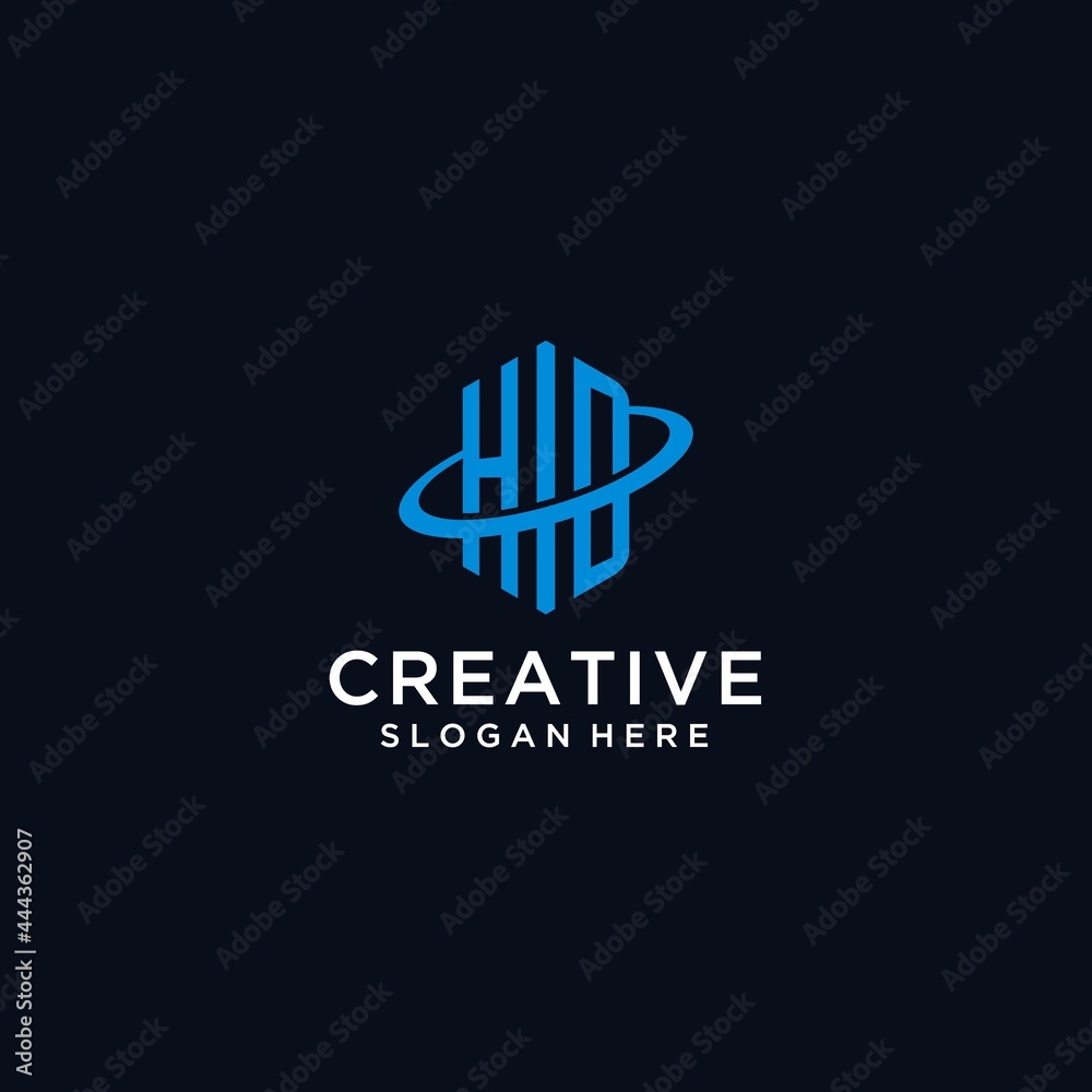 HD initial monogram logo with hexagonal shape and swoosh design Stock ...