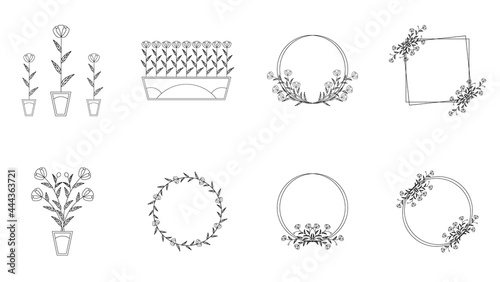 Premium vector, SET Floral Flower Frame Ornament Template