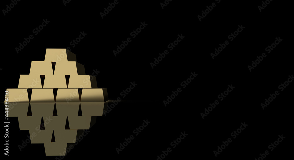 Obraz premium Idea golden bar price stock money profit lost bullion economy crisis technology bank wealth investment financial market fund trade saving rate growth black background copy space concept.3D Render