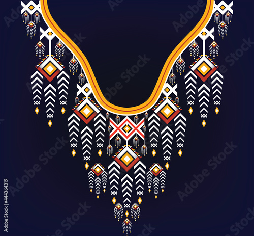 neck embroidery Geometric Ethnic oriental traditional necklace embroidery design for fashion women clothing and wrapping
