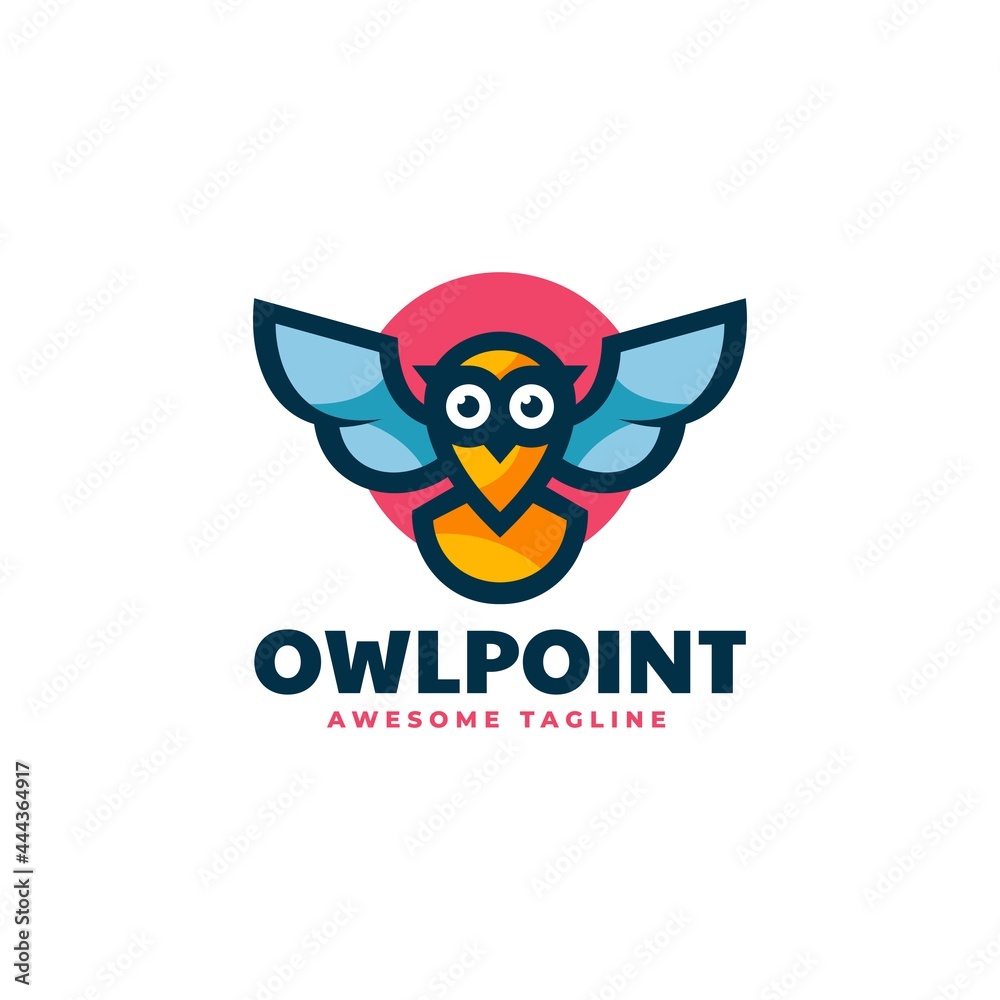 Vector Logo Illustration Owl Flying Simple Mascot Style.