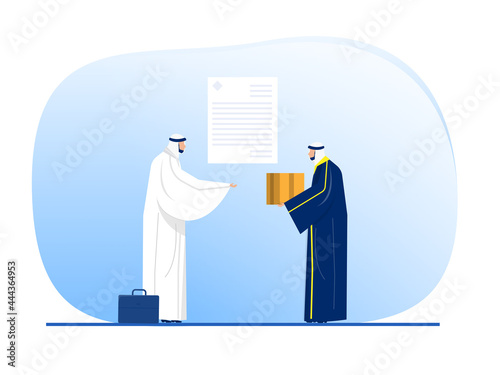 Muslim man Arab sell and buy product with invoice illustration vector