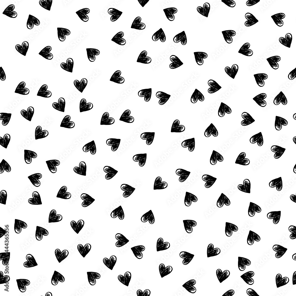Hearts. Black and white seamless pattern for coloring book, packaging ...