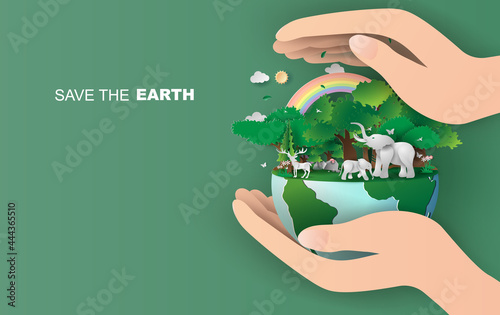 Earth Day. Eco friendly concept. Earth day concept. World environment day background. Save the earth with hand. Happy Eco Poster or Banner Background social poster, banner or card of saving the planet