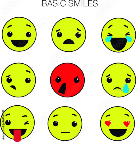pac with 9 smiles. smiling, scared, laughing, suspicious, angry, sad, funny, serious and passionate